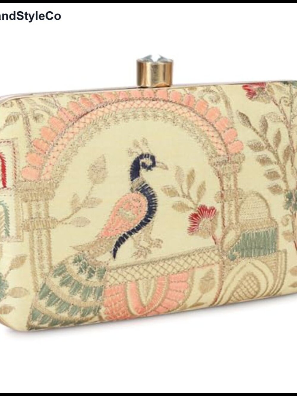Embroidered Evening Clutch Purse Gold Metal Frame Crystal Clasp
